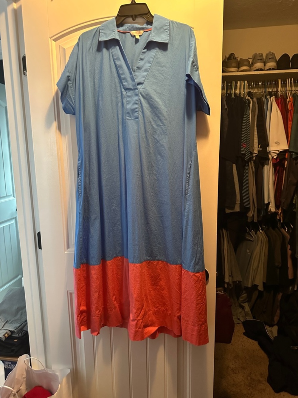 crown & ivy Blue Polo Dress with Pink Trim